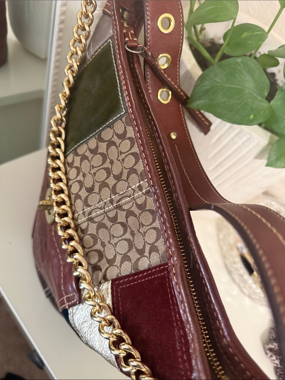 Vintage Coach large Patchwork Leather & Canvas bucket Bag - Picture 3 of 16